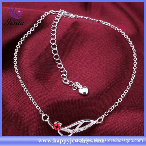 Unique design red zircon charm anklet design 925silver plated fashion jewelry wholesale (CA036-A)
